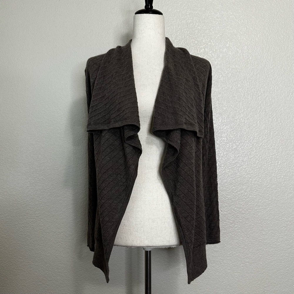 Tahari 100% Extrafine Merino Wool Open Waterfall Drape Front Cardigan, Size XS